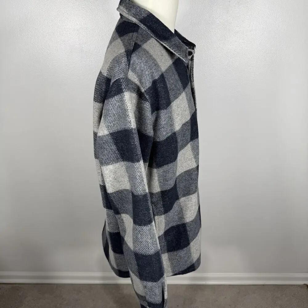 Banana Republic Jacket Mens L Gray Blue Buffalo Plaid Lined Shirt Jacket